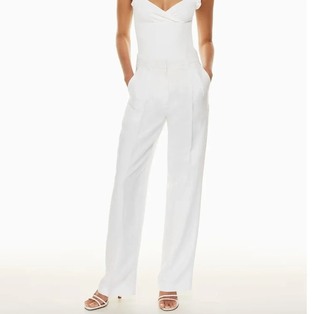Wilfred Aritzia White Linen The Effortless Pant Wide Leg Pleated Trousers 4 90s